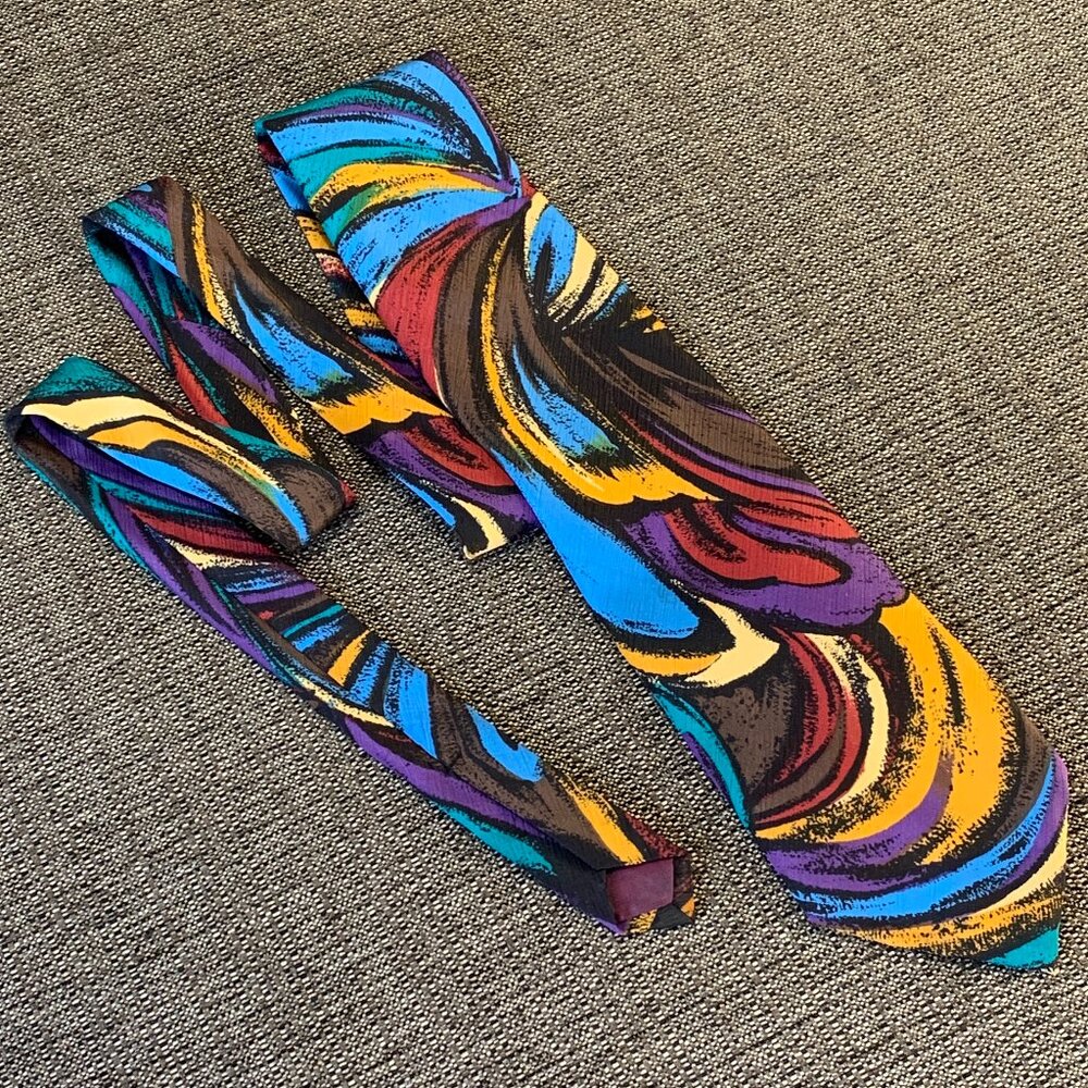 Vintage Lorenzo Selini Necktie - colorful abtract bold men's suit tie painting